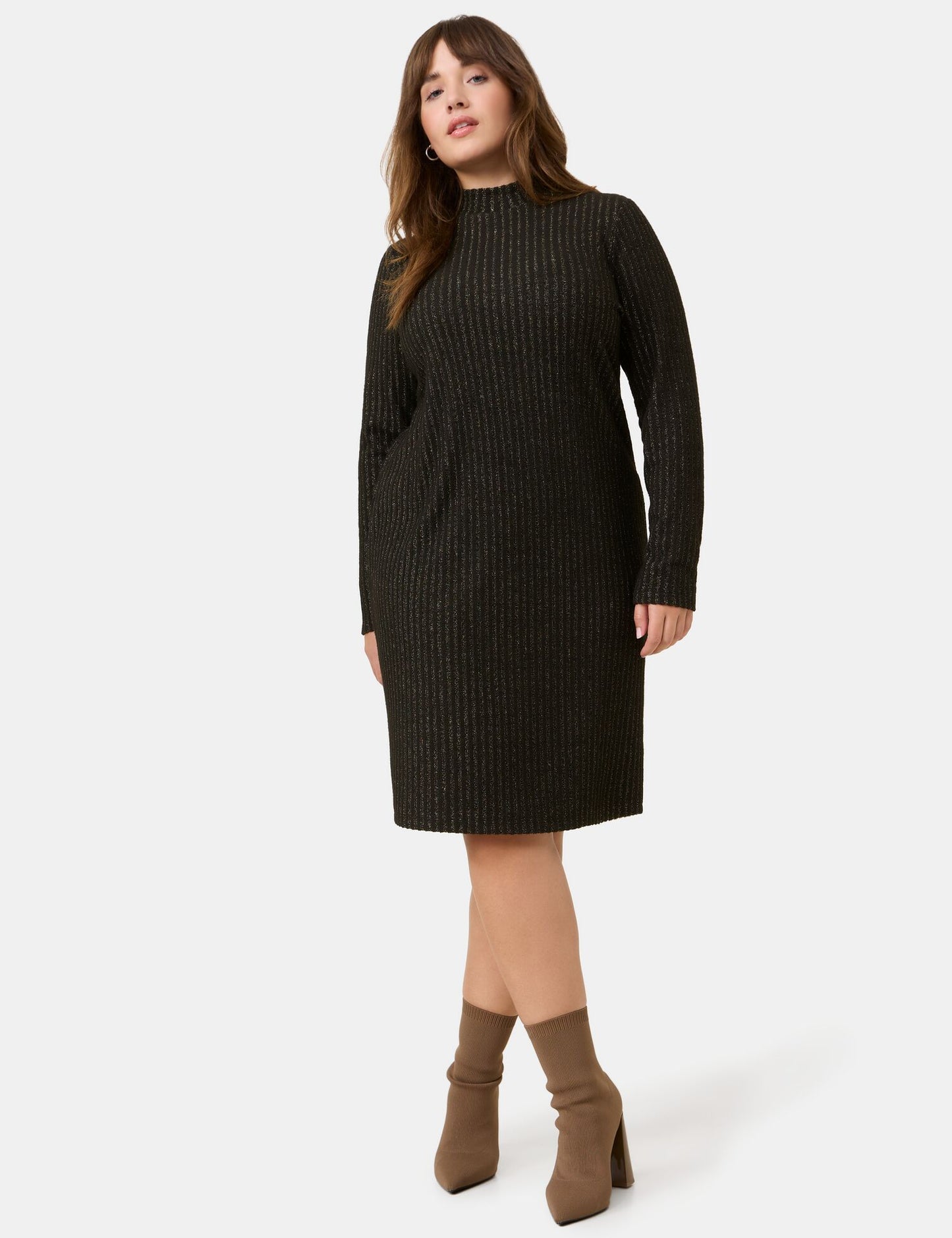 Geripptes Kleid mit Glitzer-Effekt