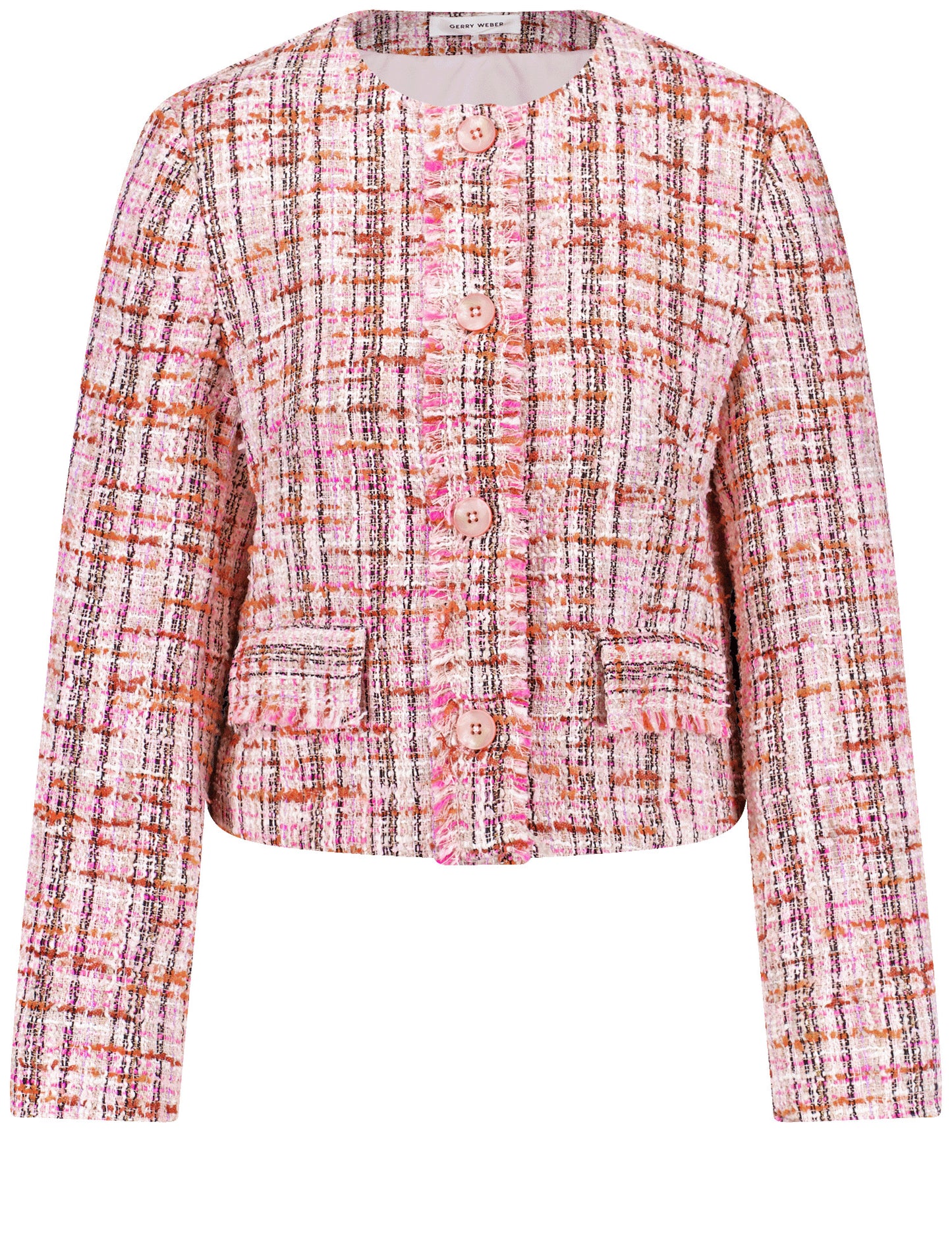 Blazerjacke in Bouclé-Optik mit Fransenkante