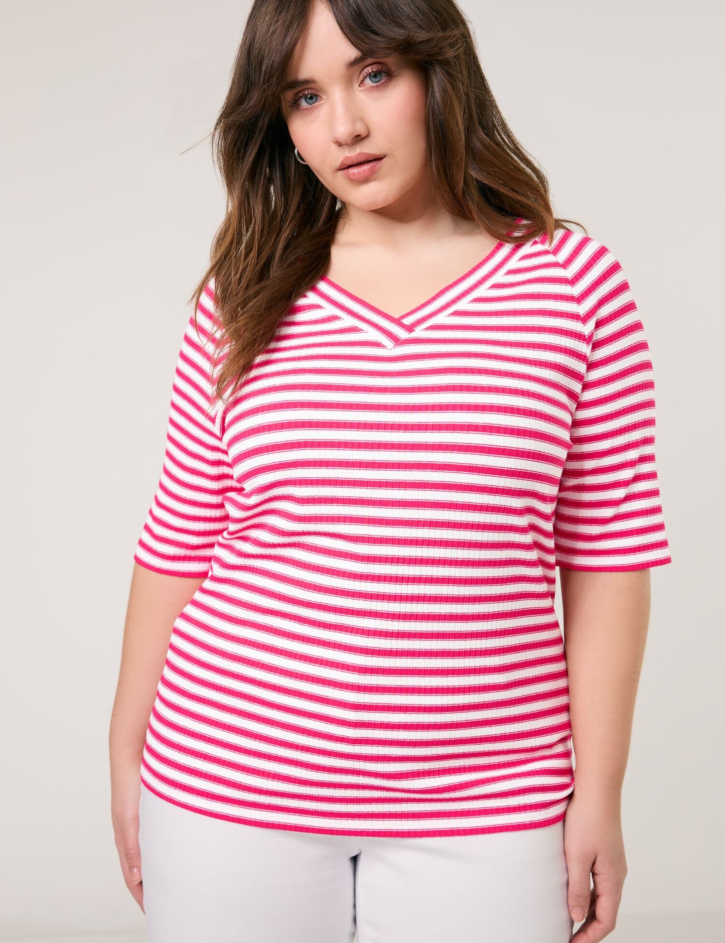 Geringeltes Halbarmshirt mit Ripp-Struktur