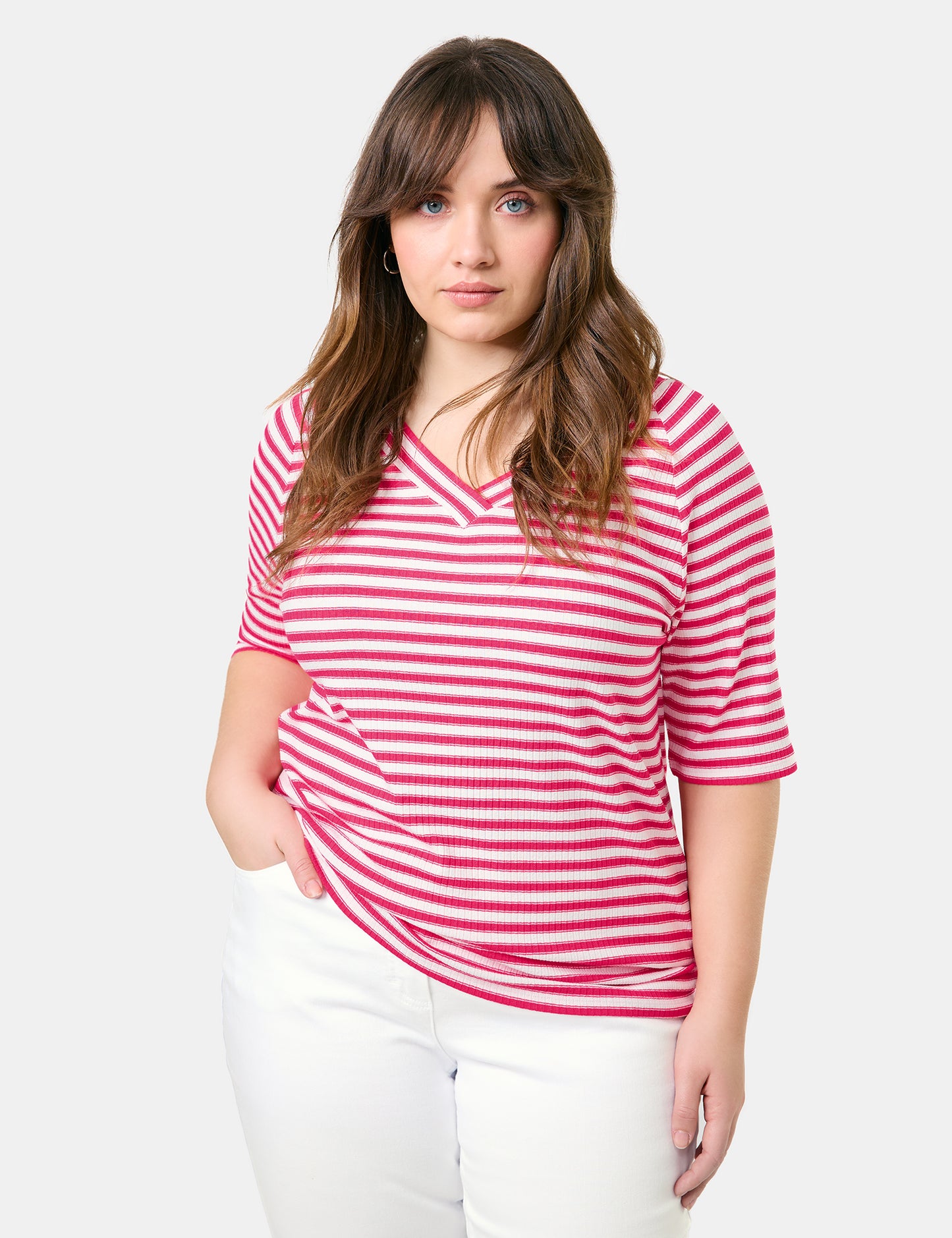 Geringeltes Halbarmshirt mit Ripp-Struktur