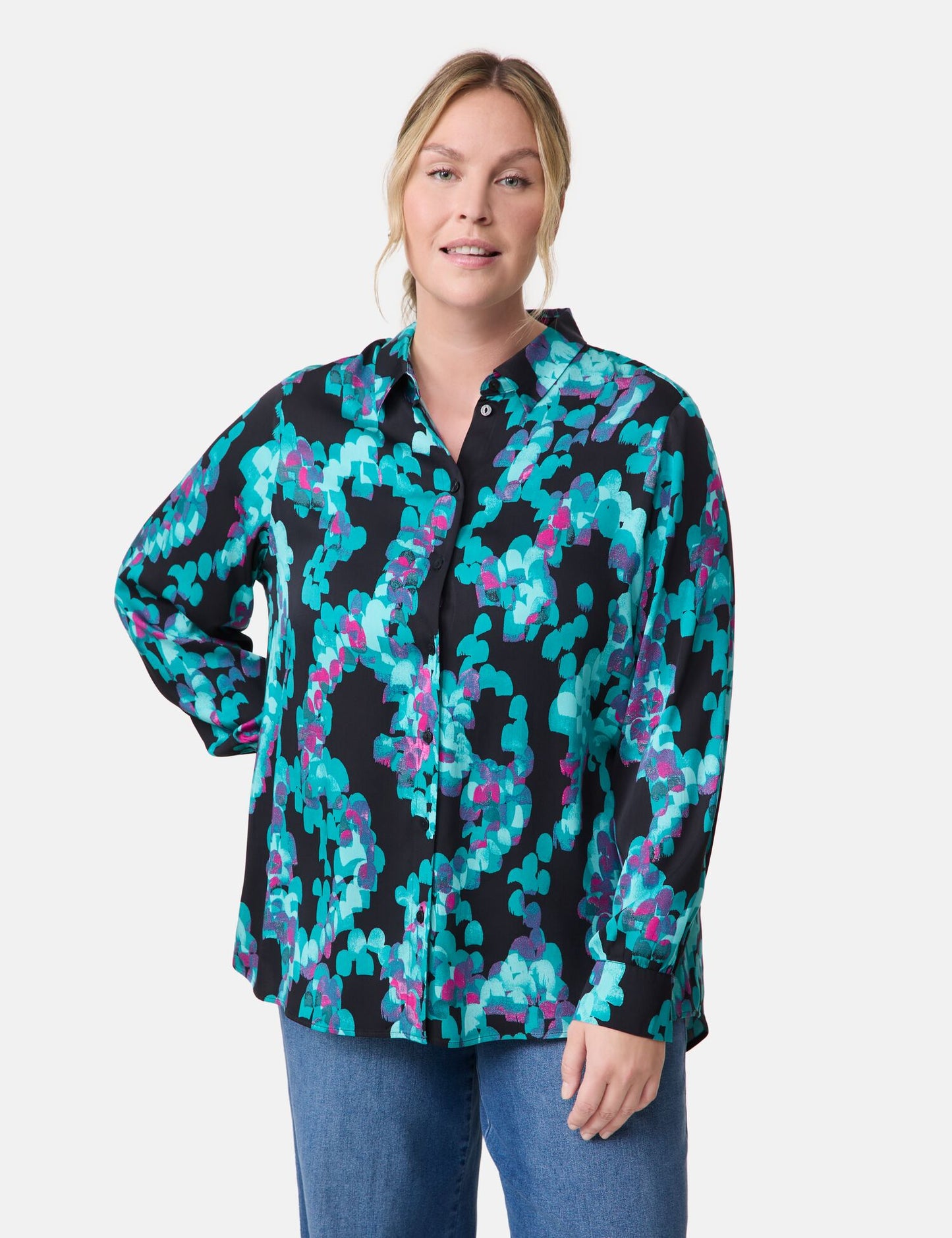 Lange Hemdbluse mit Allover-Print