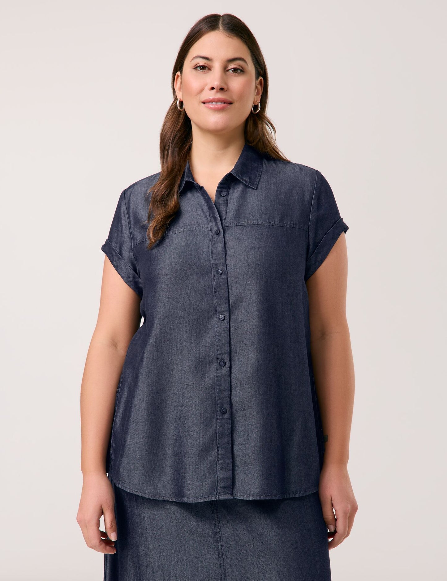 Kurzarmbluse im Jeans-Look