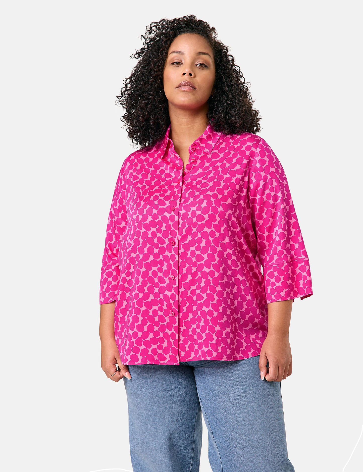 Weite 3/4 Arm Bluse mit Dots-Print