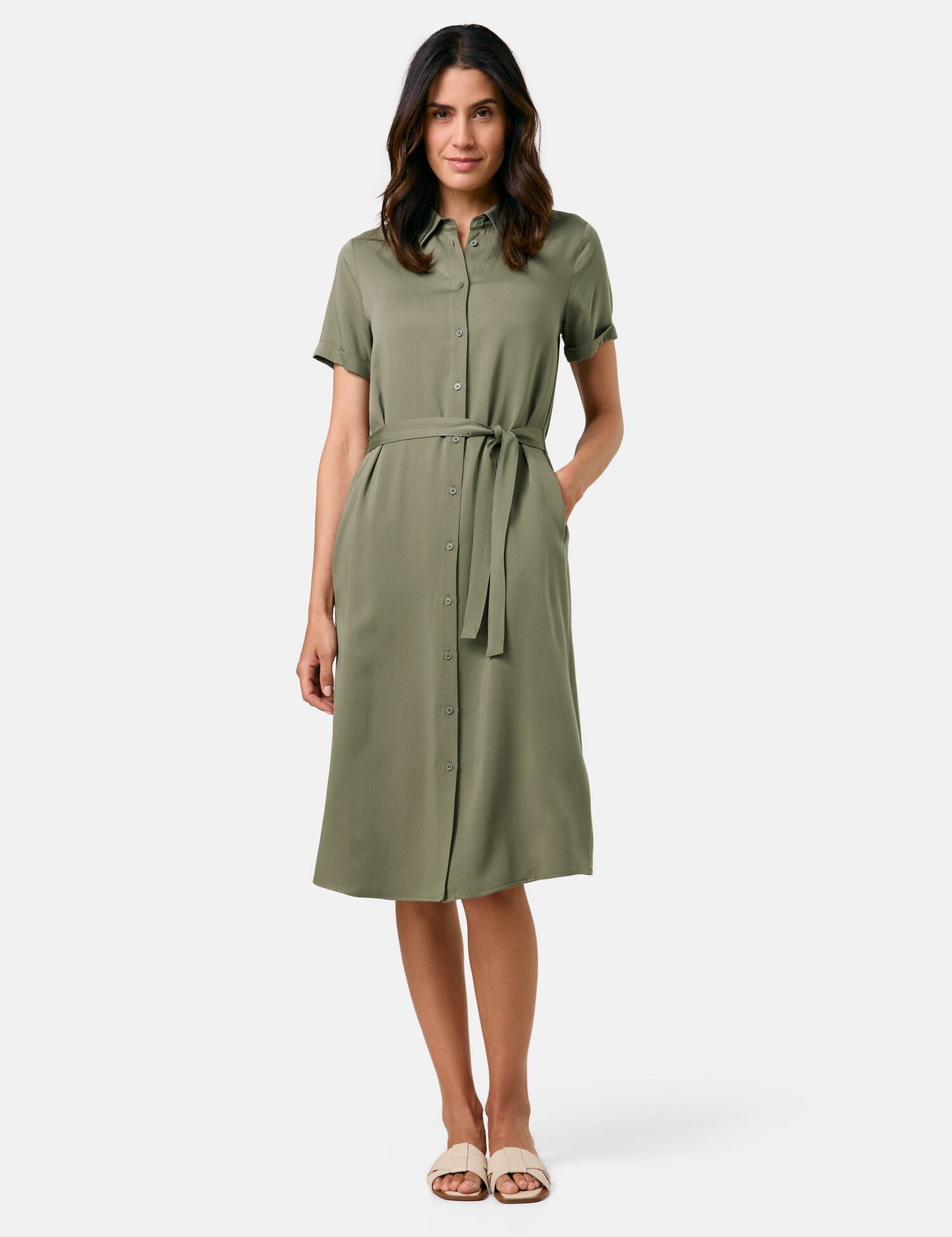 Fließendes Blusenkleid mit Taillenband