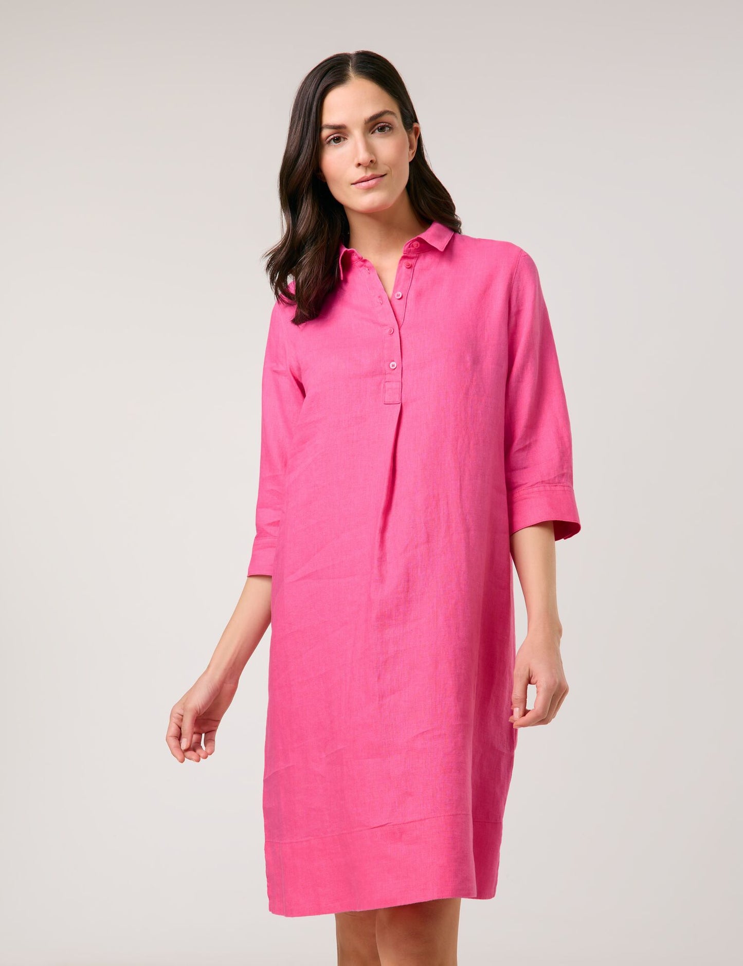 Blusenkleid aus reinem Leinen mit 3/4 Arm