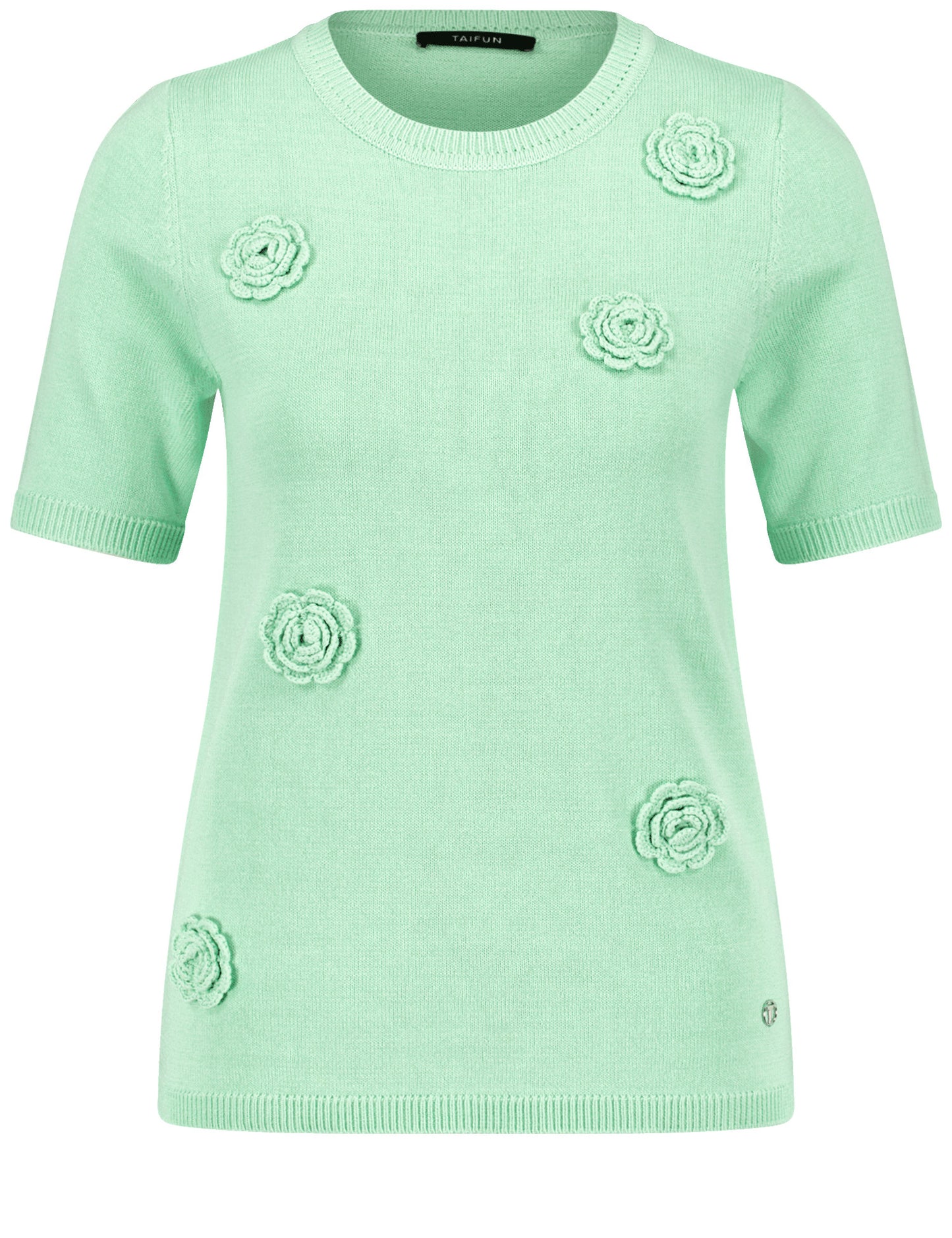 Kurzarmpullover mit Häkel-Blumen