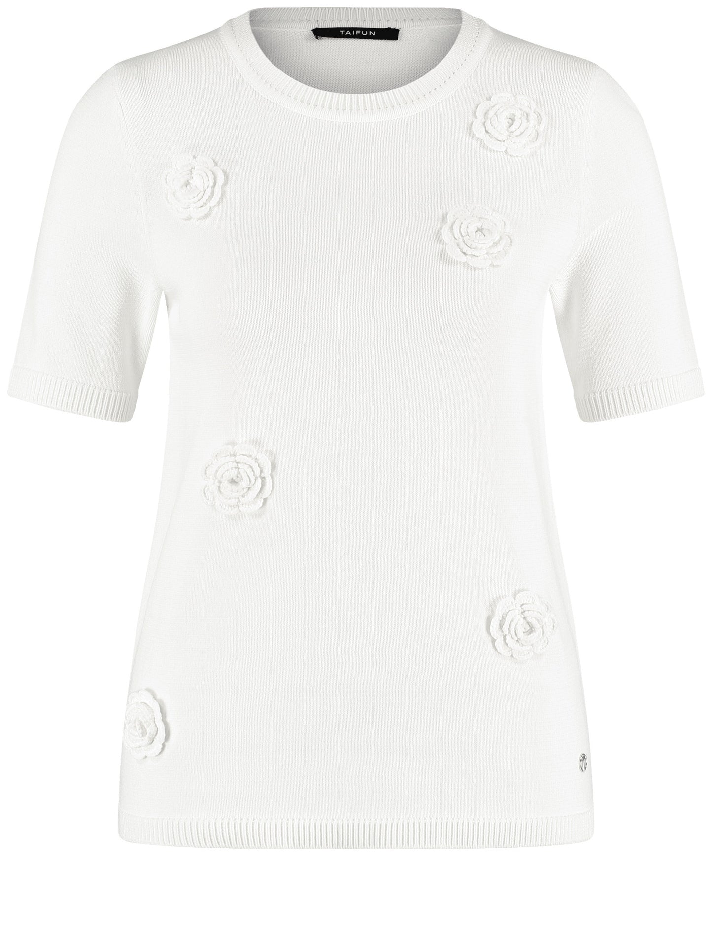 Kurzarmpullover mit Häkel-Blumen