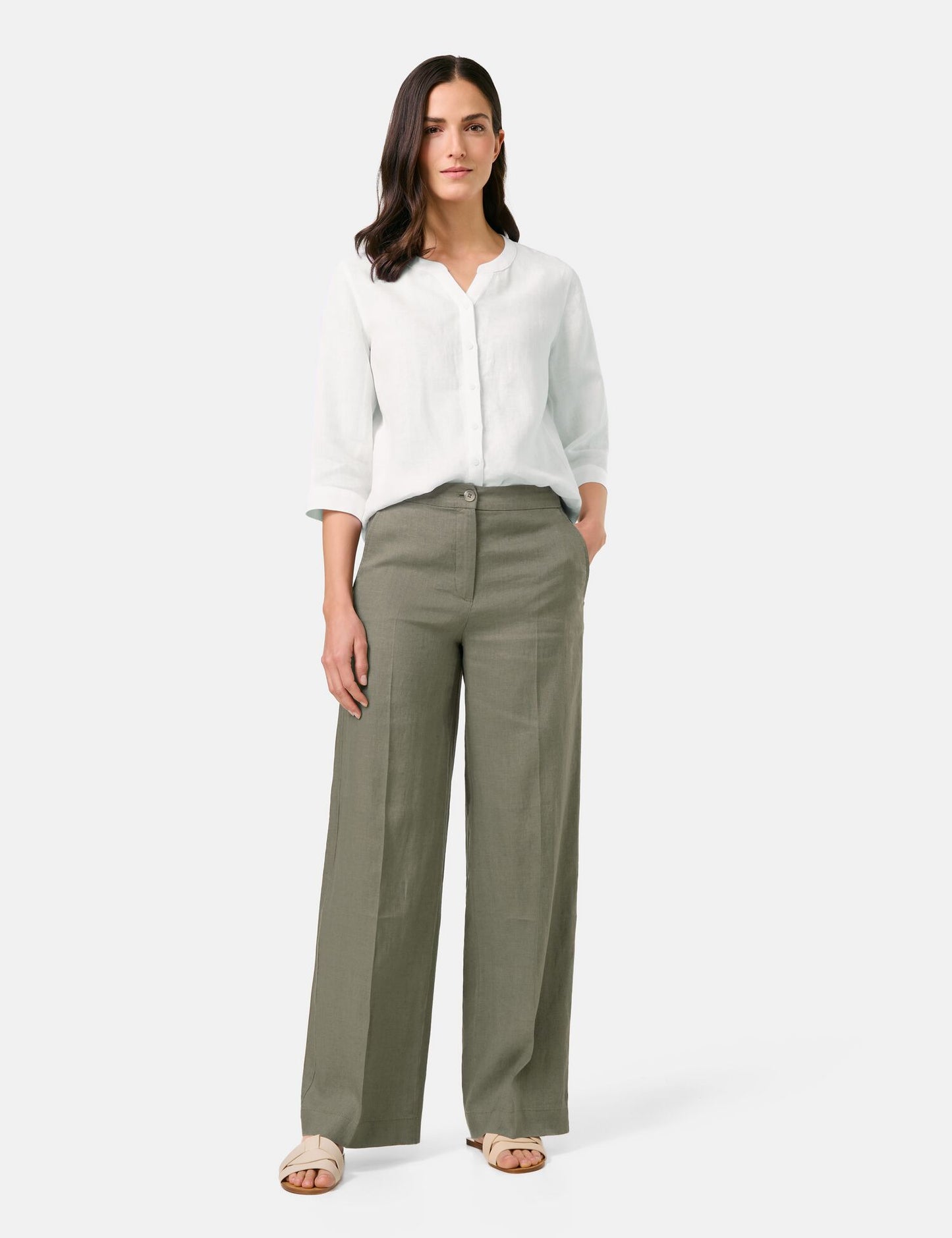 Weite Leinenhose mit Dehnbund