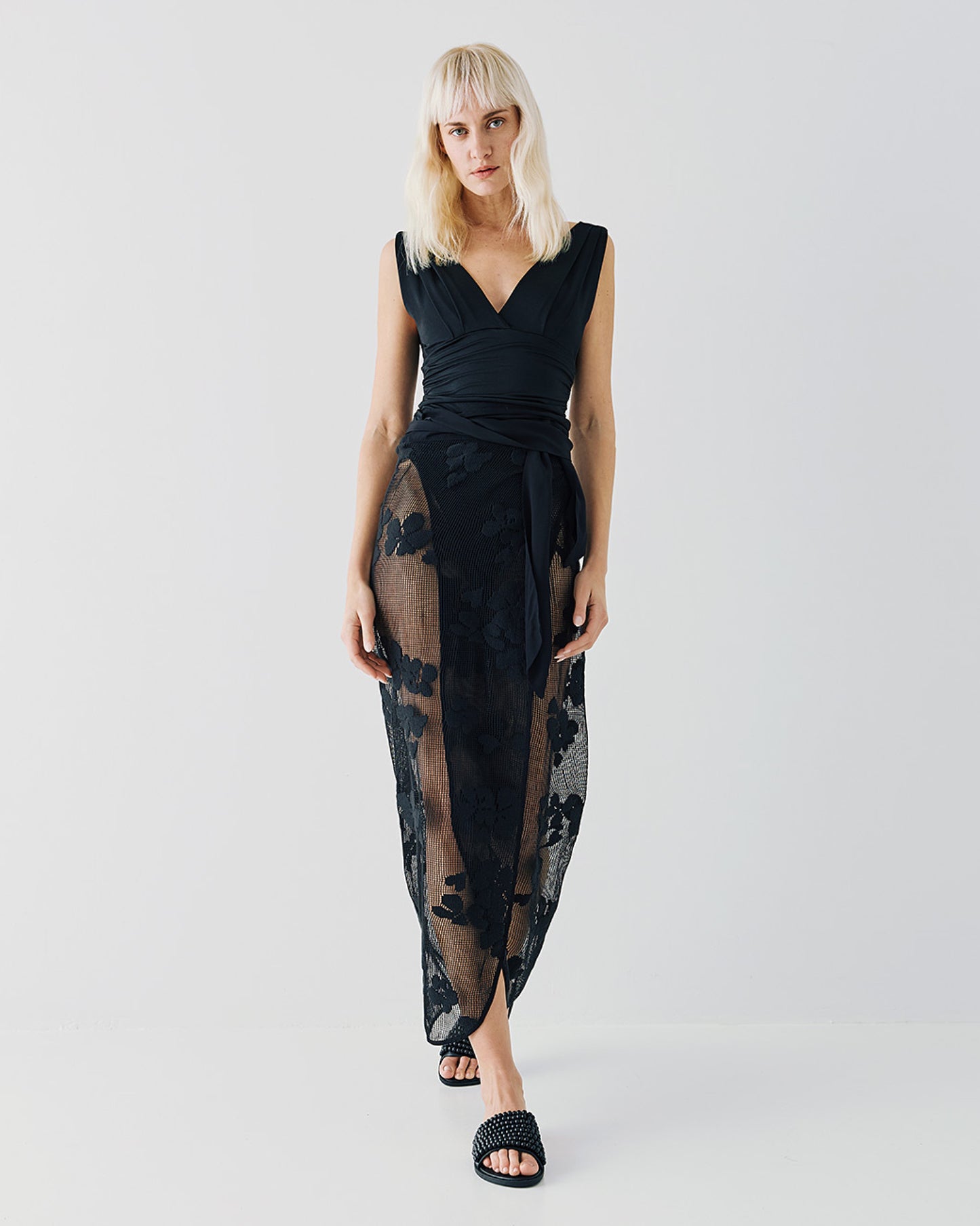 Wrap fishnet skirt
