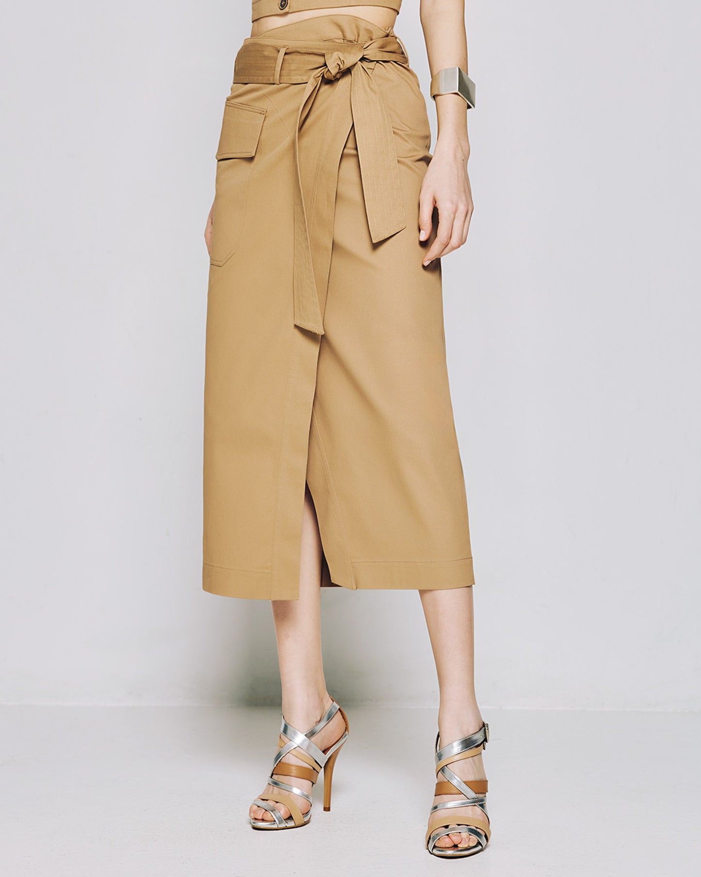 Asymmetric wrap skirt
