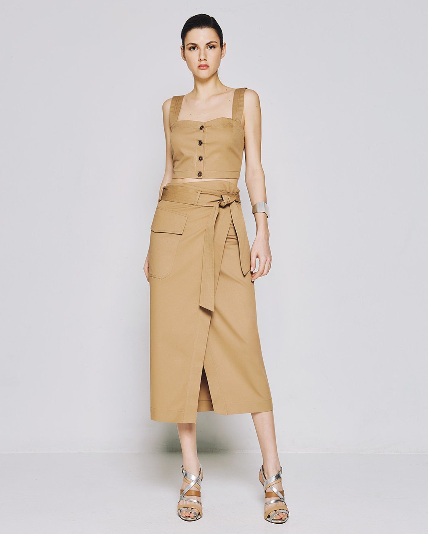Asymmetric wrap skirt