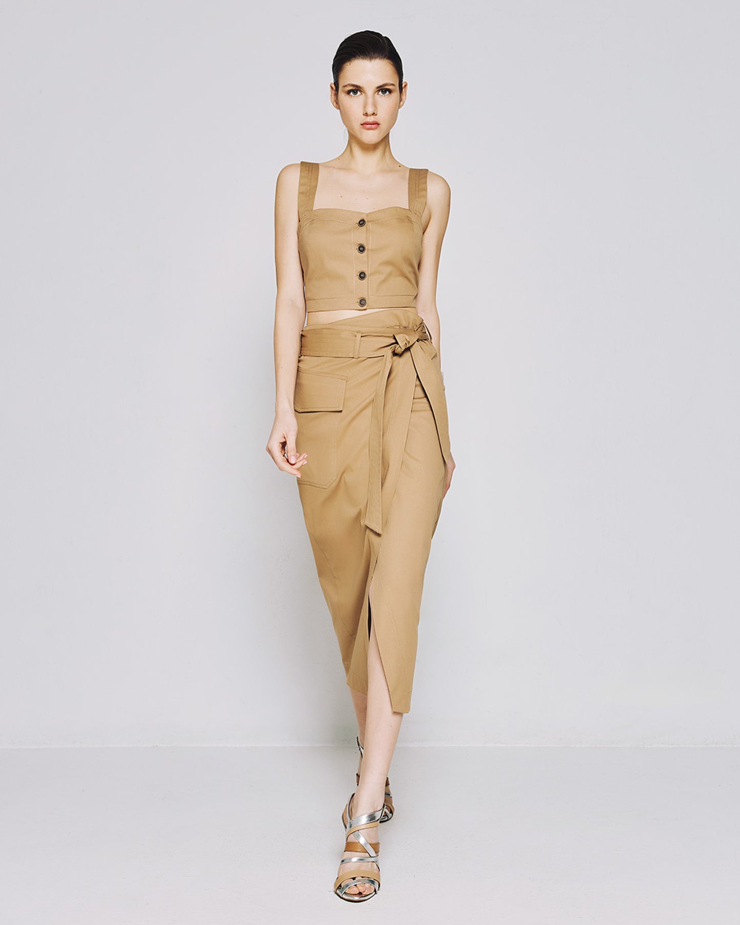 Asymmetric wrap skirt