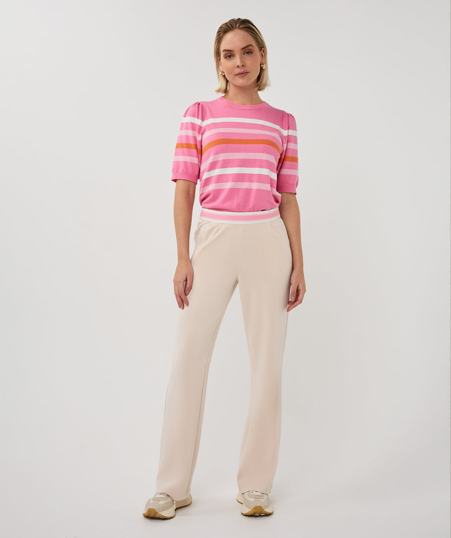 Sweater puff slve striped knit