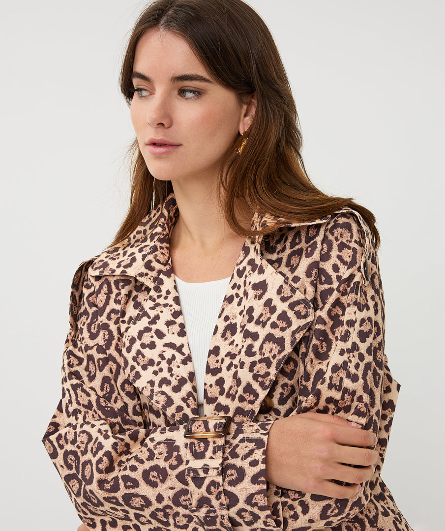 Coat trench short leopard