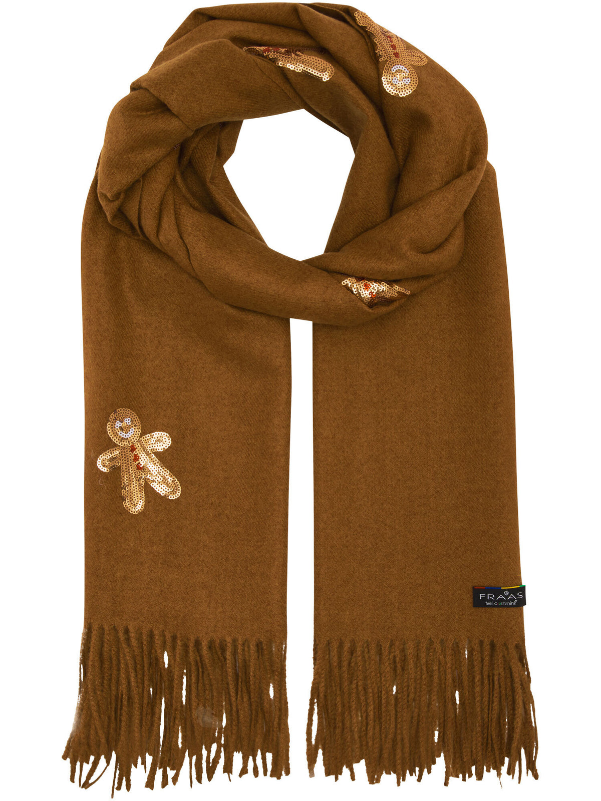 Polyester Stola Cashmink-Schal mit glänzenden Pailletten-Pfefferkuchenmännchen