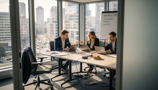 Im Büro in der Innenstadt bespricht das Team aktuelle Themen rund um den Marktplatz.