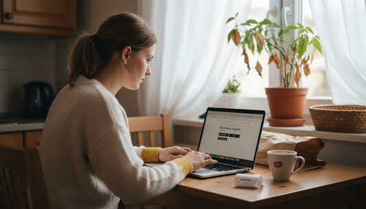 Eine Frau bestellt sicher und bequem Mode in einem Online-Shop.