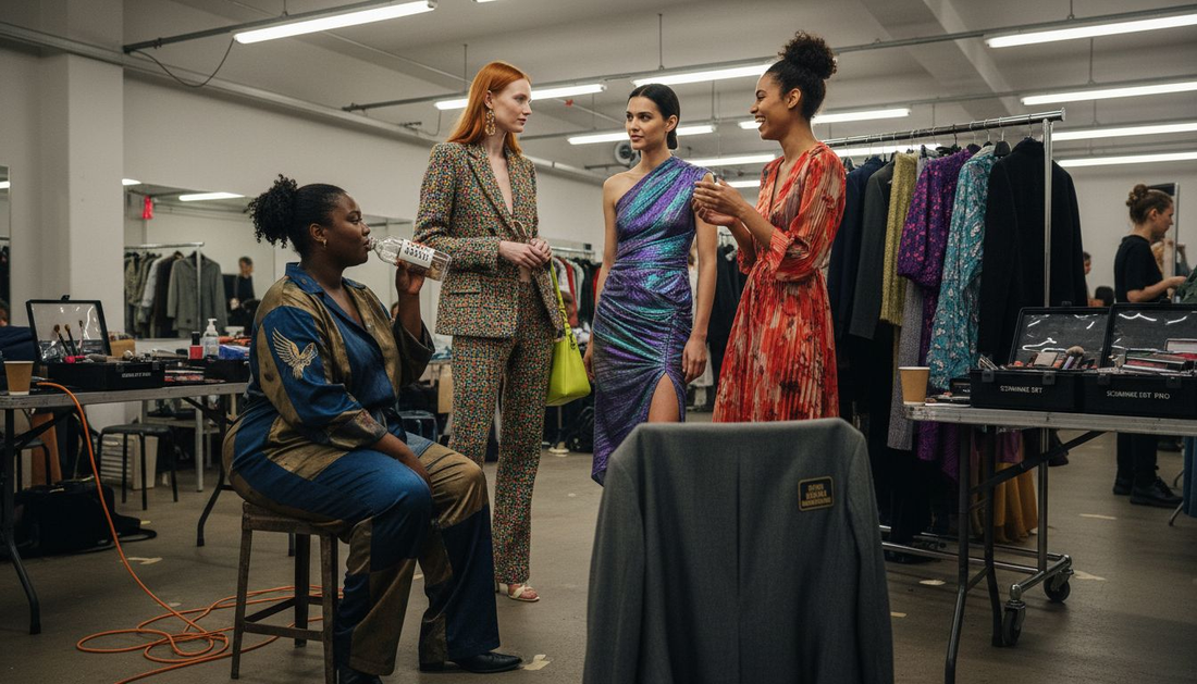Hinter den Kulissen einer Modenschau: Models unterschiedlichster Herkunft bereiten sich auf ihren Auftritt vor.