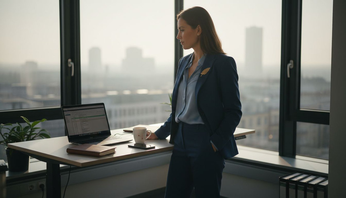 Geschäftsfrau im klassischen Büro-Outfit bei der Arbeit