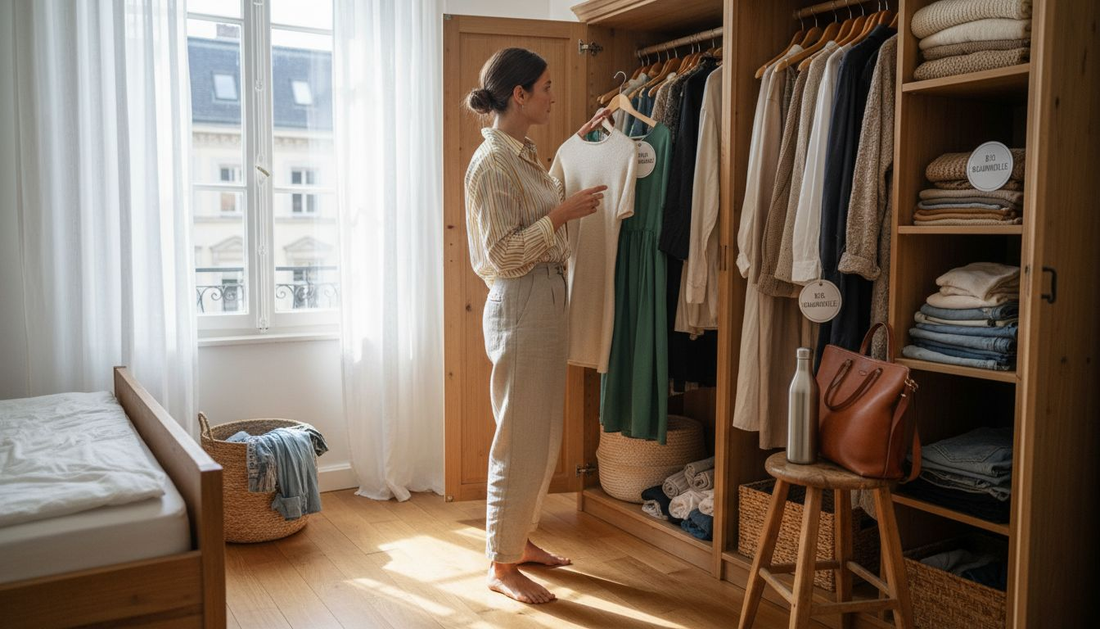 Frau stellt ihre Garderobe für die Fashion-Must-haves 2025 zusammen