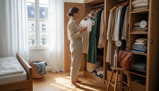 Frau stellt ihre Garderobe für die Fashion-Must-haves 2025 zusammen