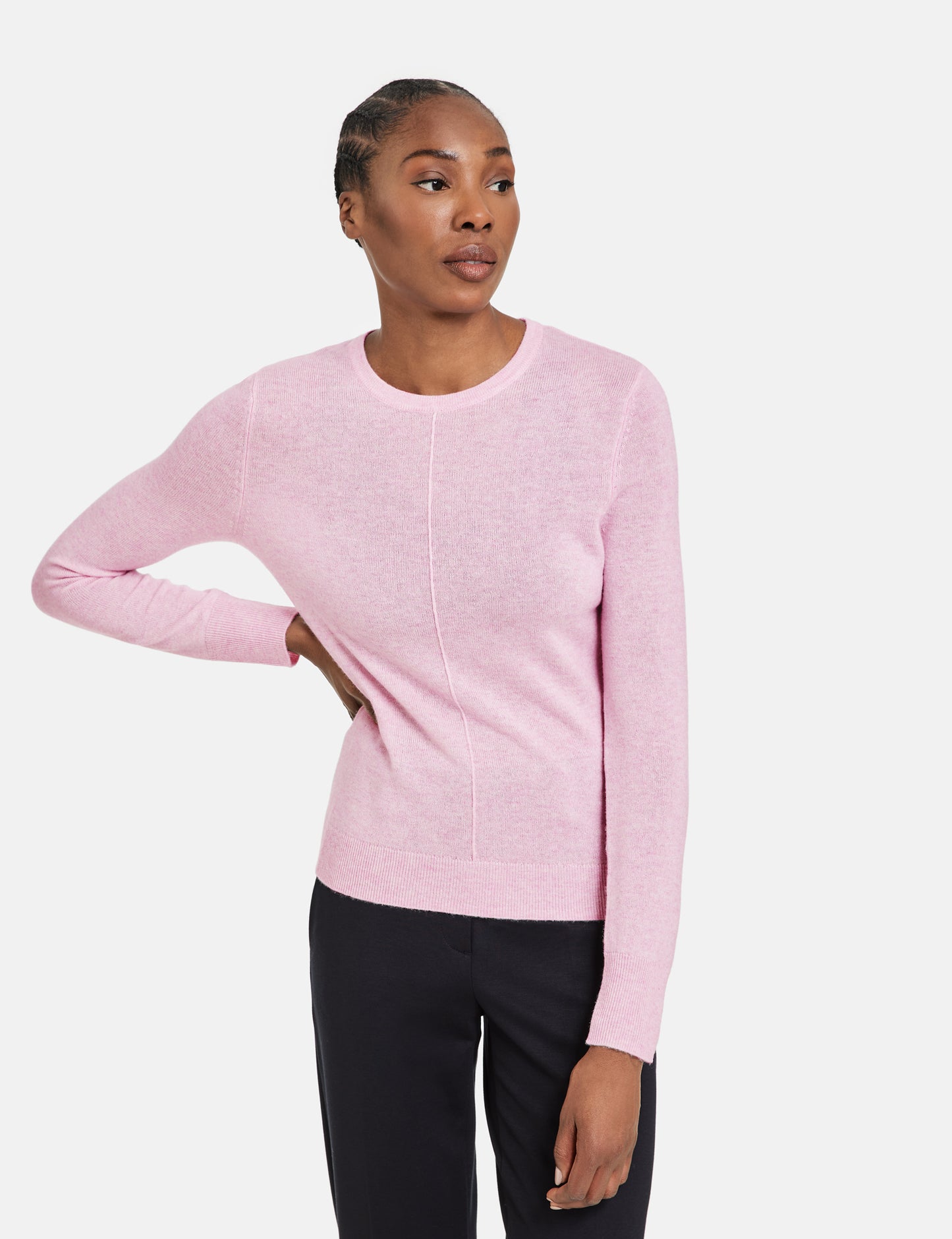 Langarmpullover mit Längsbiese und Kaschmiranteil