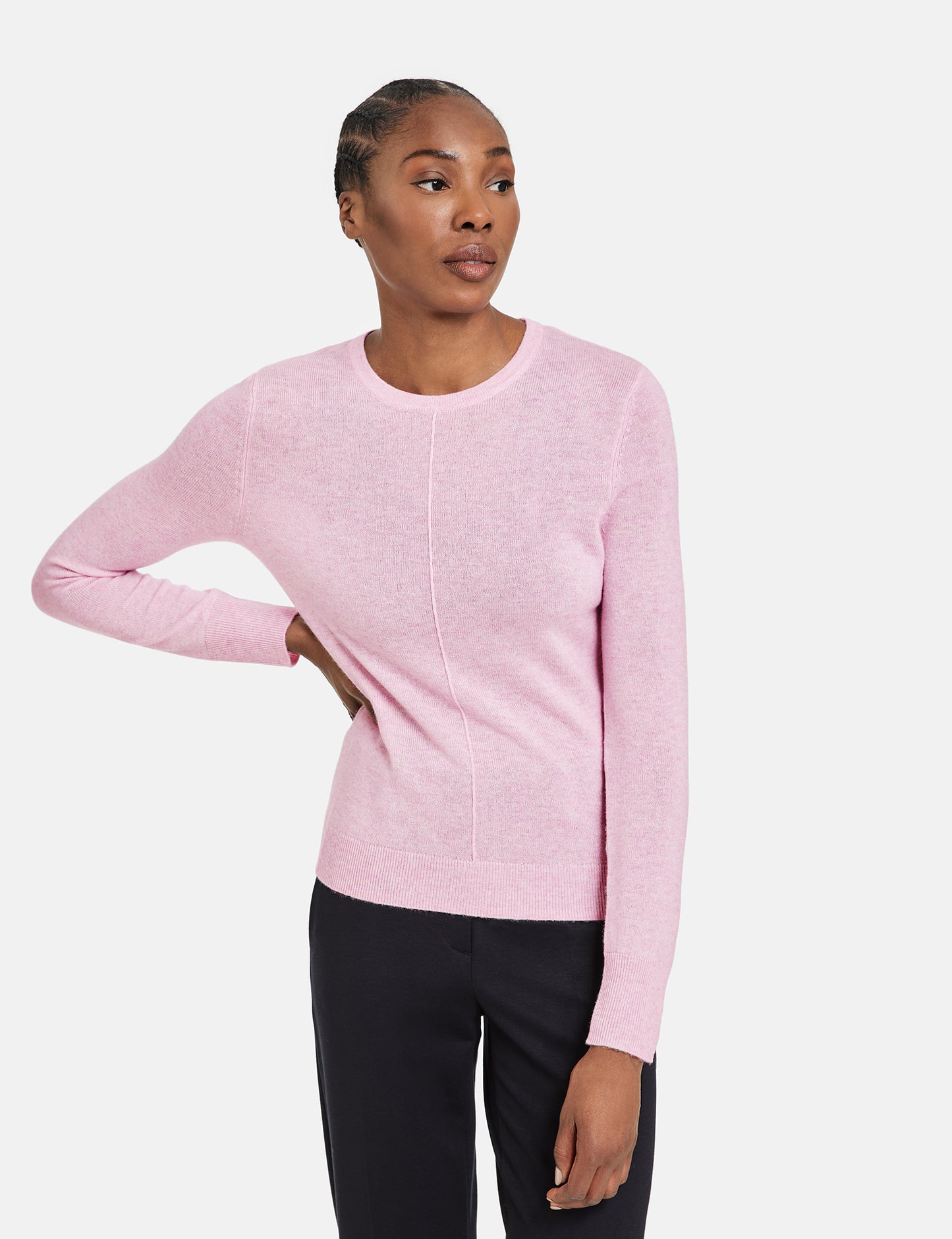 Langarmpullover mit Längsbiese und Kaschmiranteil