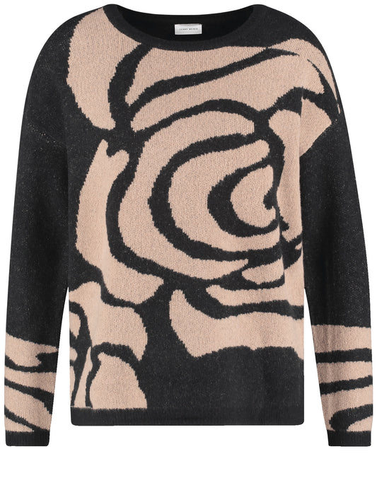 Strickpullover mit floralem Intarsien-Muster