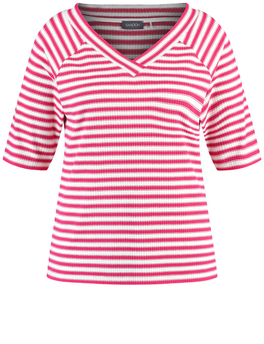 Geringeltes Halbarmshirt mit Ripp-Struktur