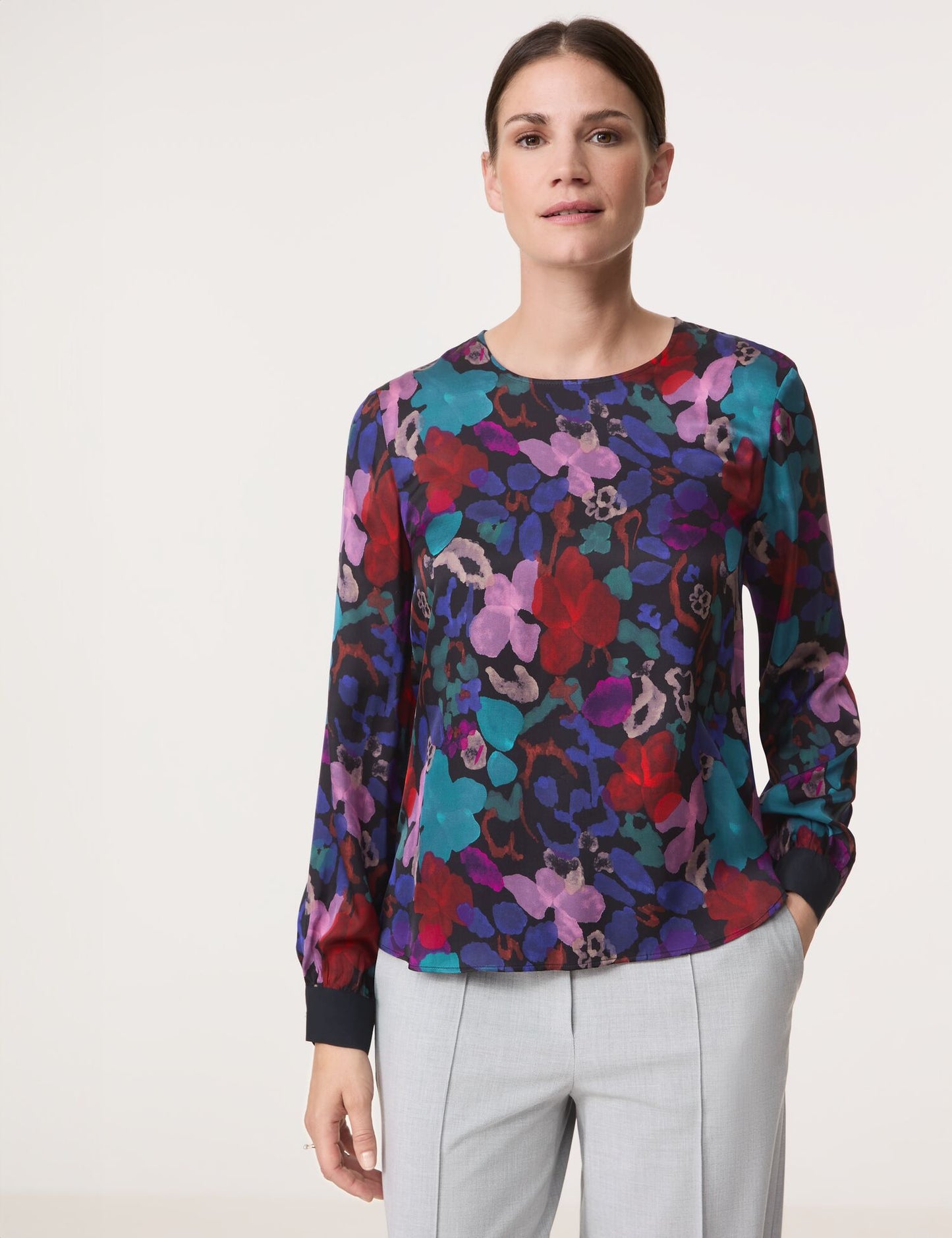 Floral gemusterte Langarmbluse