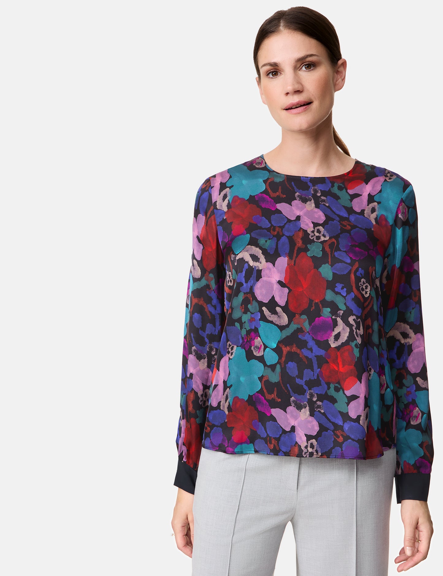 Floral gemusterte Langarmbluse