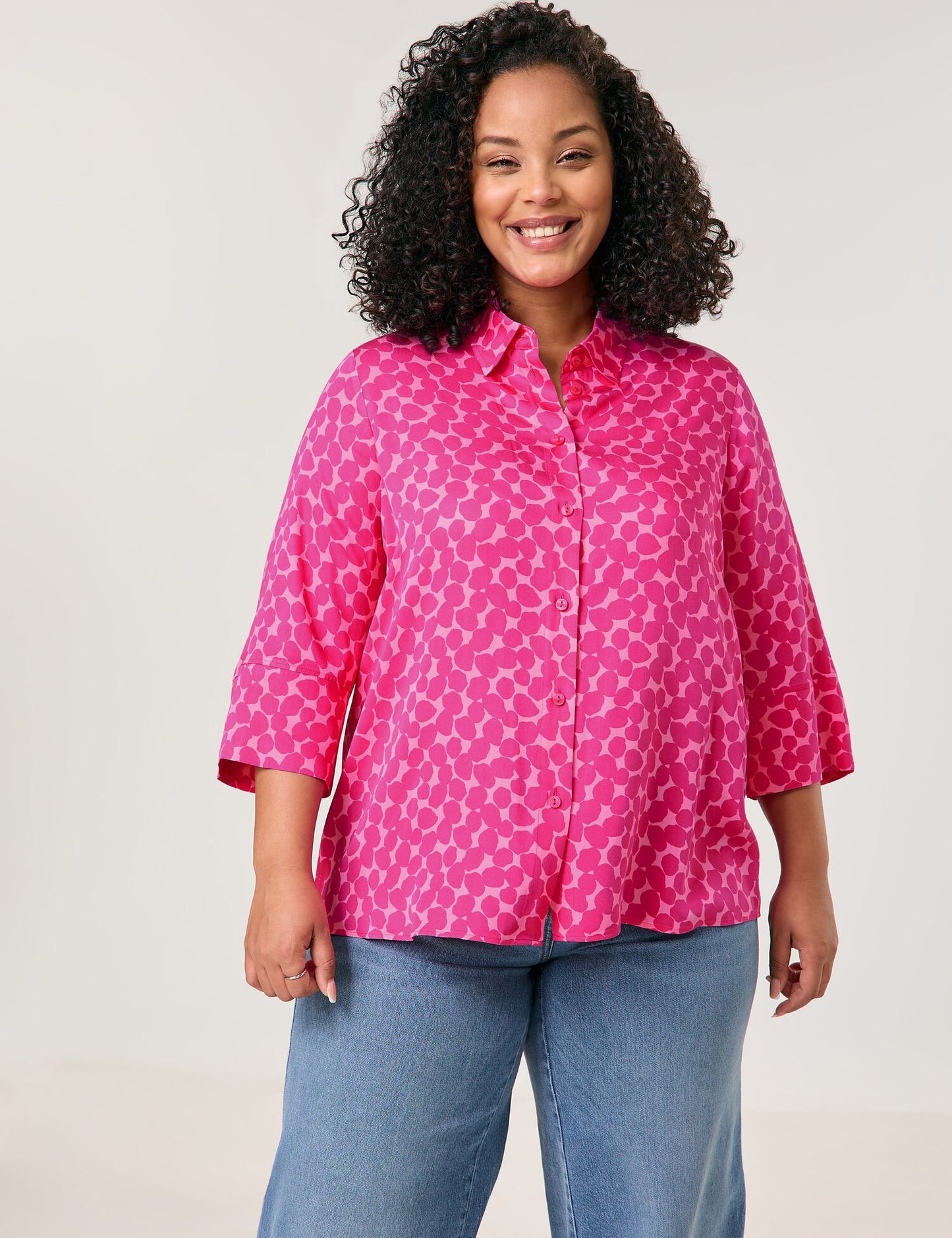 Weite 3/4 Arm Bluse mit Dots-Print