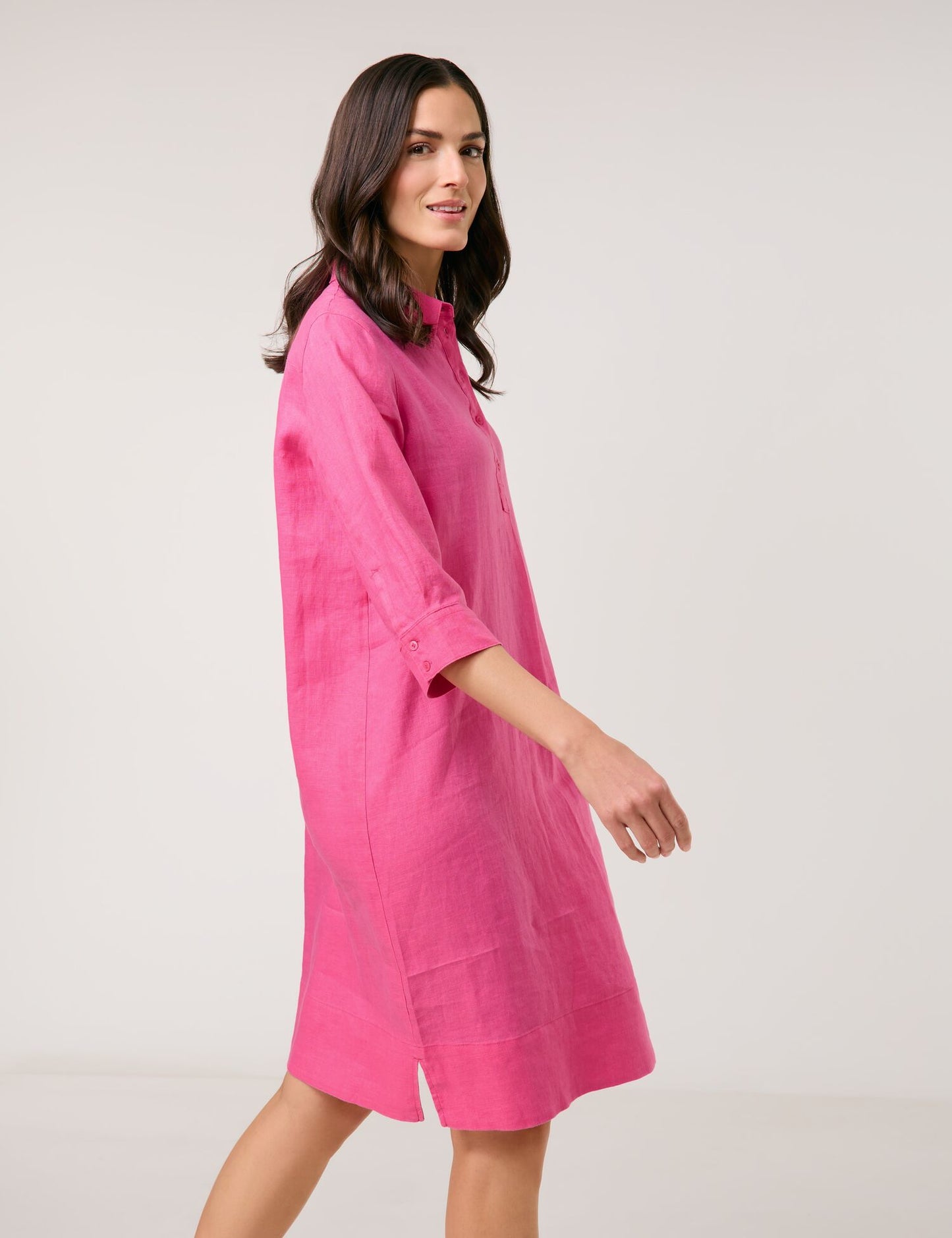 Blusenkleid aus reinem Leinen mit 3/4 Arm