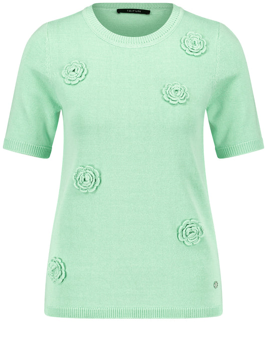 Kurzarmpullover mit Häkel-Blumen