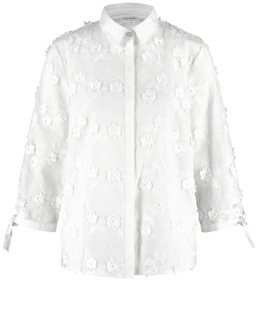 3/4 Arm Bluse mit 3D-Blumenapplikation