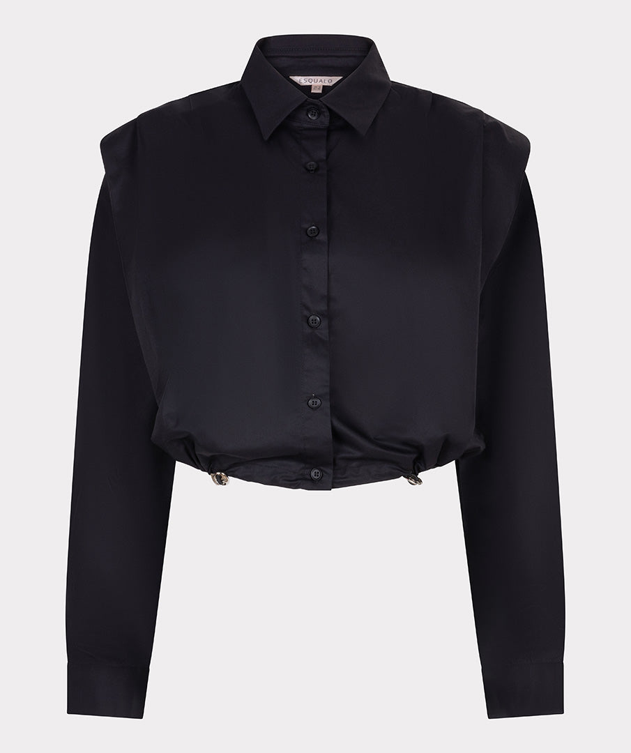 Blouse cropped drawstring poplin