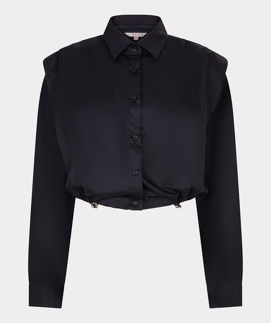 Blouse cropped drawstring poplin