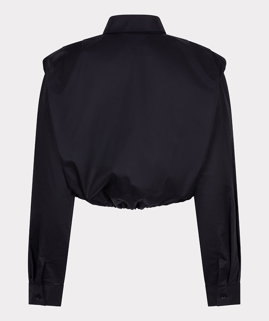 Blouse cropped drawstring poplin