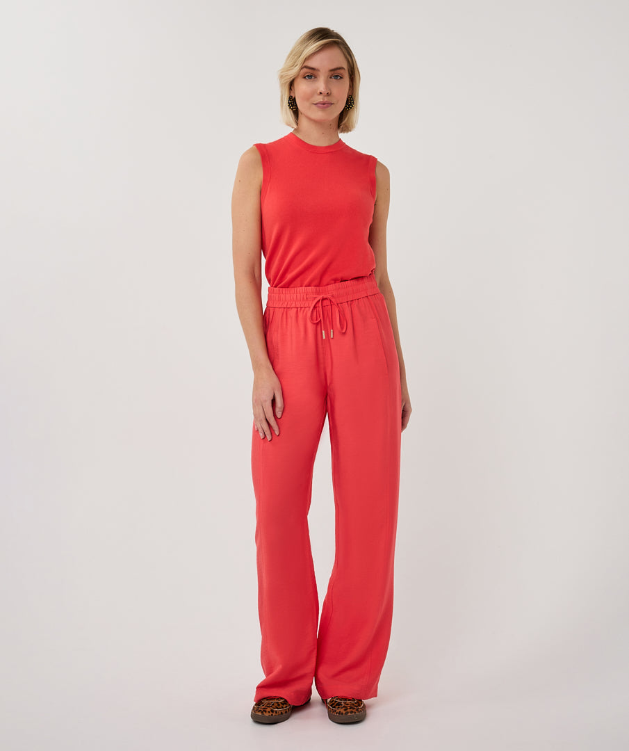 Trousers wide elastic waist slub