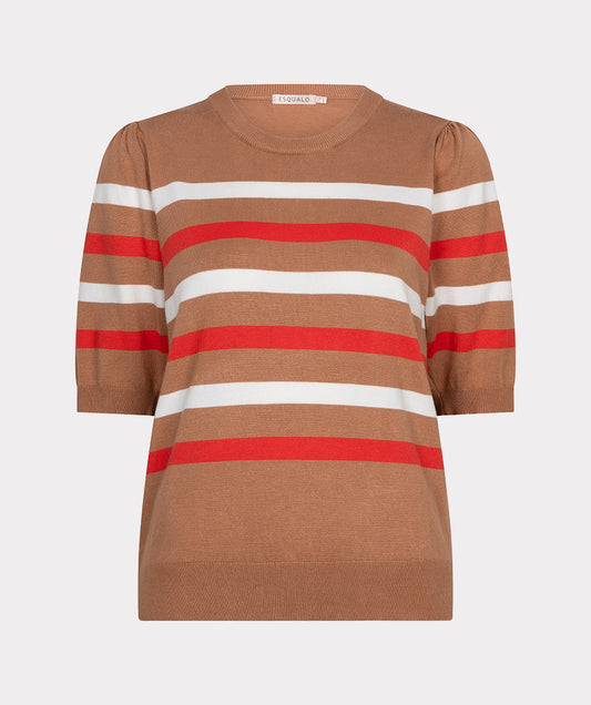 Sweater puff slve striped knit