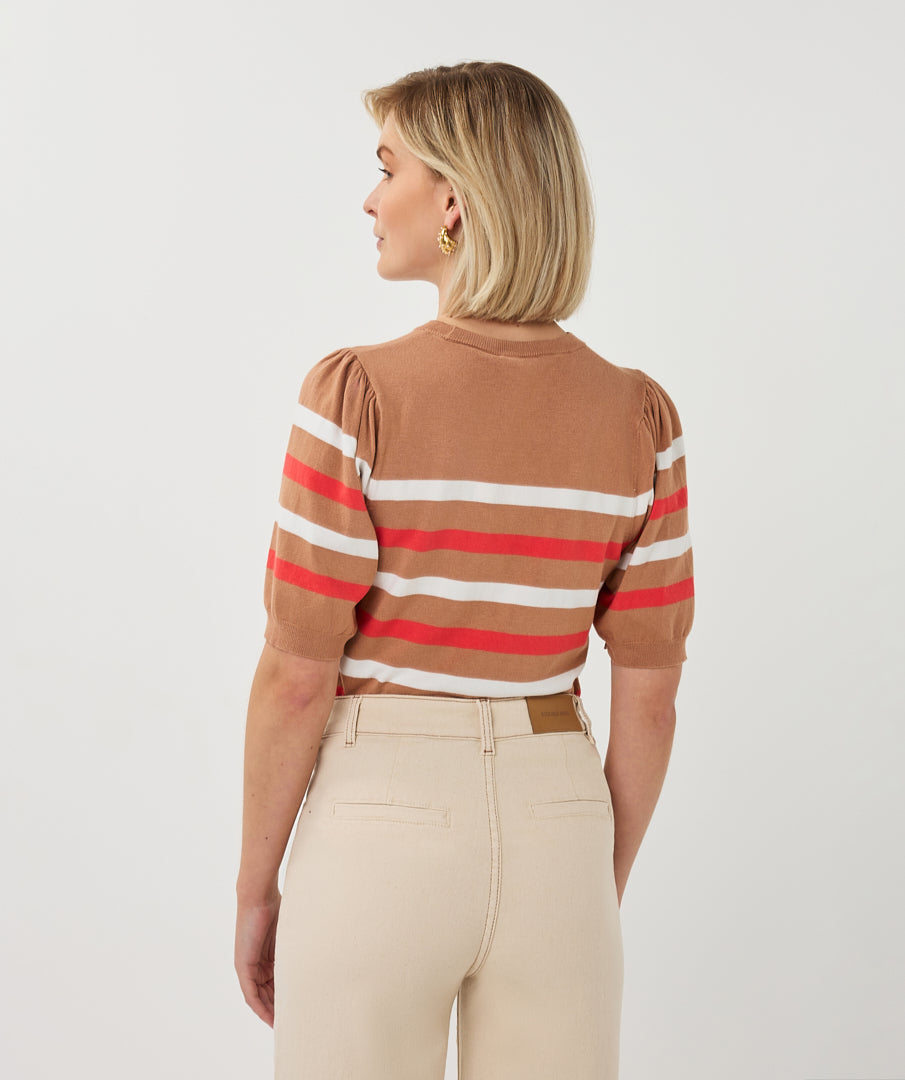 Sweater puff slve striped knit