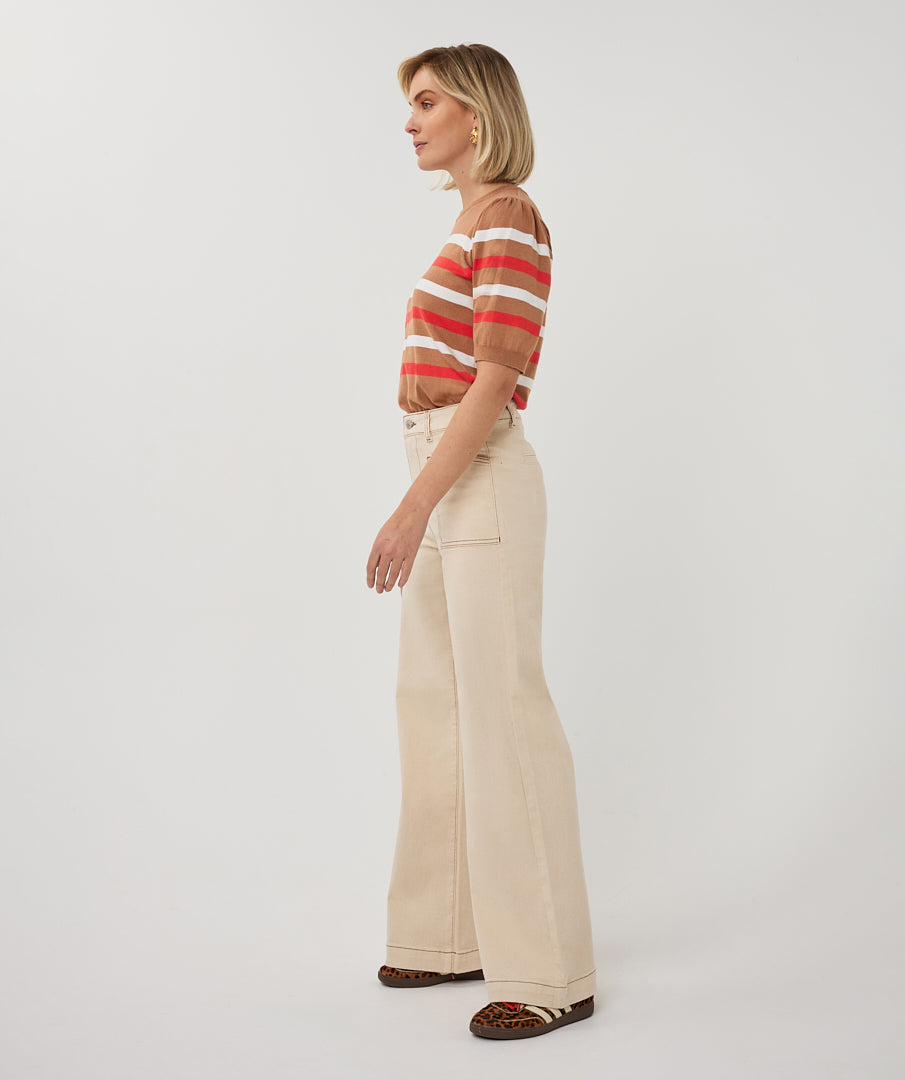 Sweater puff slve striped knit