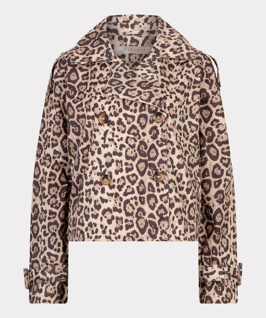 Coat trench short leopard