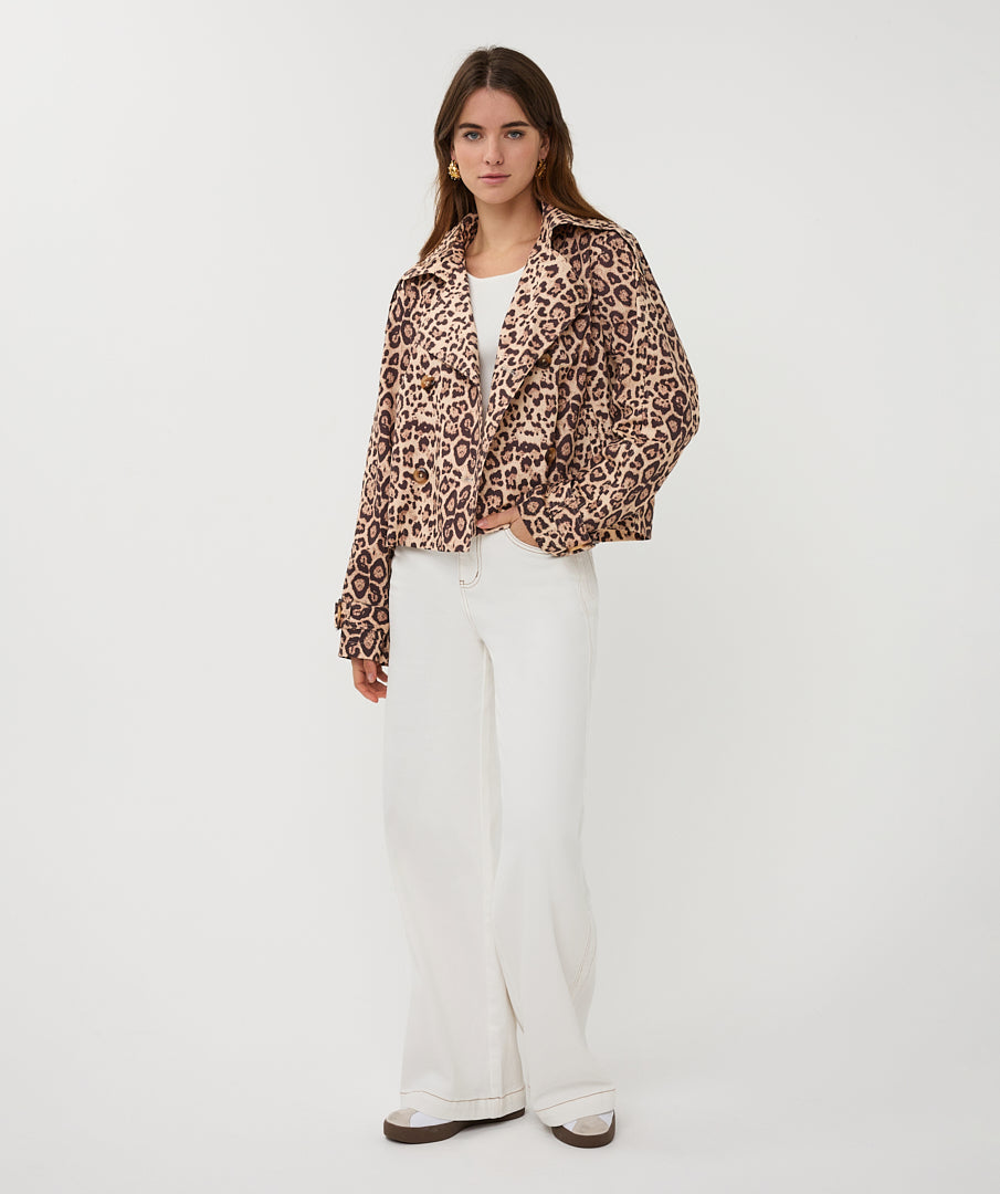 Coat trench short leopard