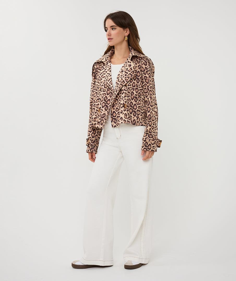Coat trench short leopard