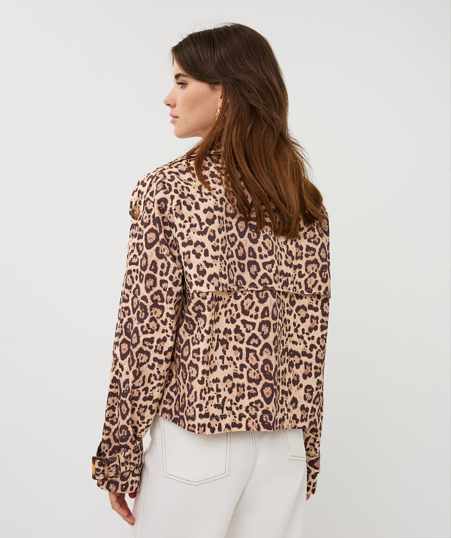 Coat trench short leopard