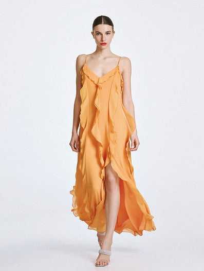 Maxi V-neck ruffle dress