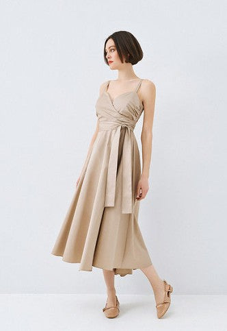Midi wrap dress with straps