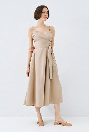 Midi wrap dress with straps