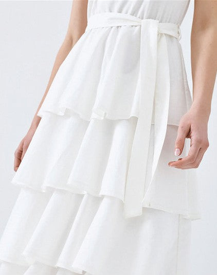 Sleeveless midi dress with ruffles